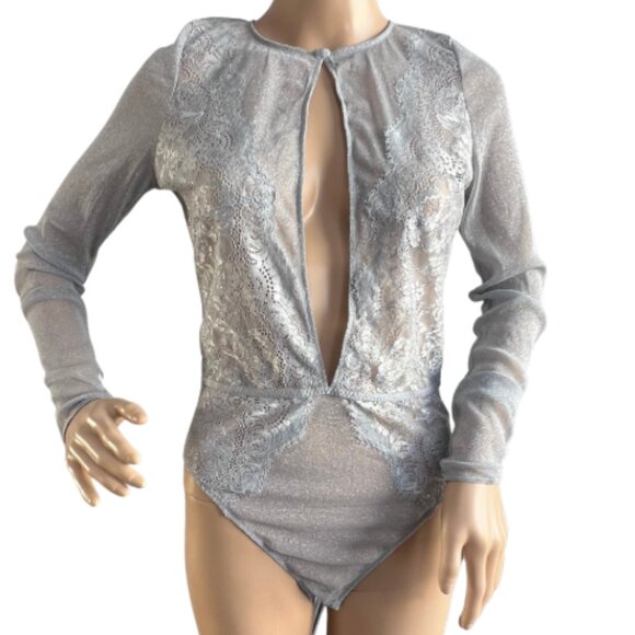 La Senza Lace Bodysuit + snaps / Size L / Grey-Silver - Picture 1 of 6